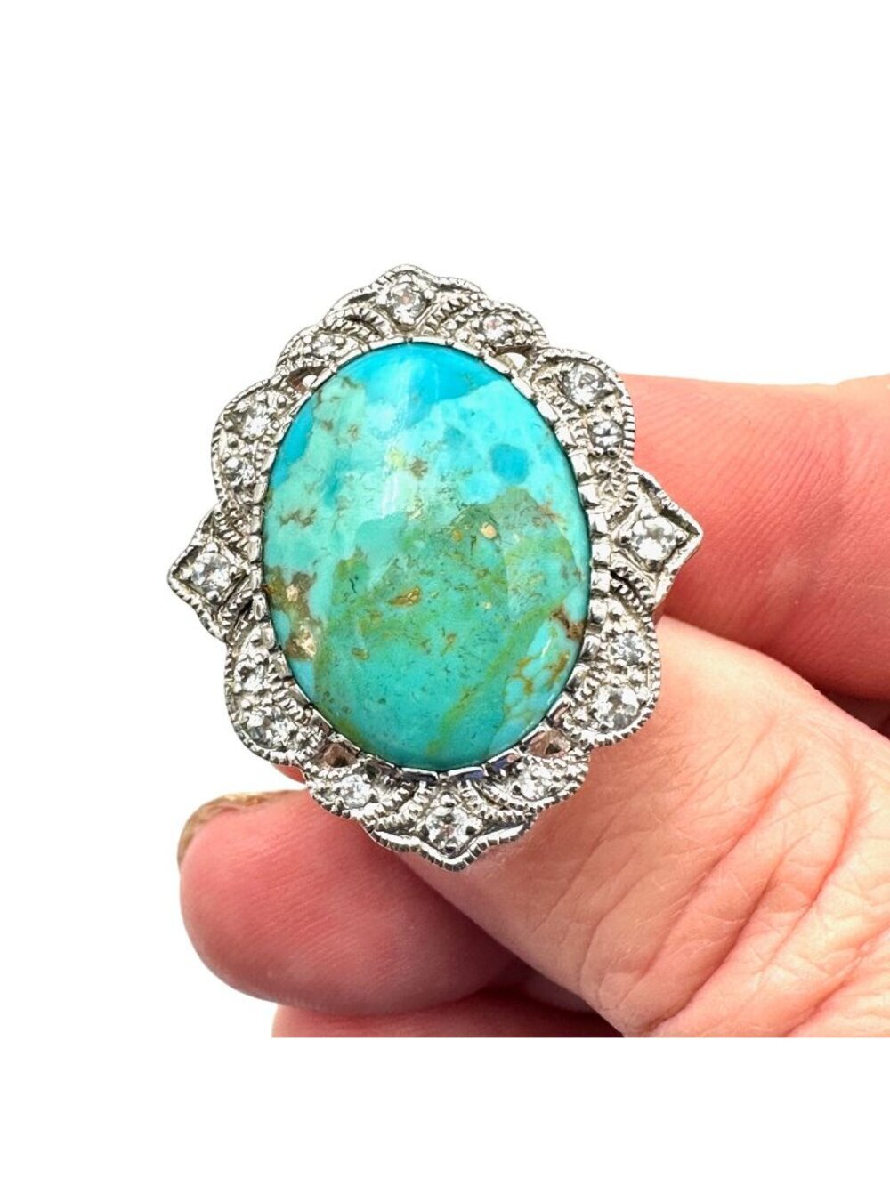 Designer JTV Womens Ring Sterling Silver Turquoise White Topaz Size 8